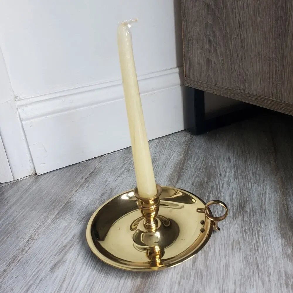 Vintage Gold Brass Candle Holder Stick Ring Thumb Grip Handle